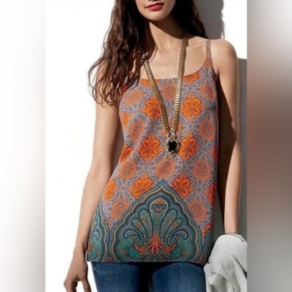 CAbi Orange and Teal Patterned Camisole